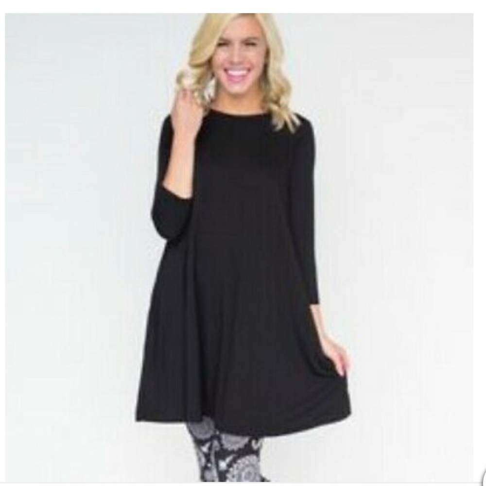 Agnes & Dora 3/4 Sleeve Swing Tunic w/ Pockets Sz L Black NWT